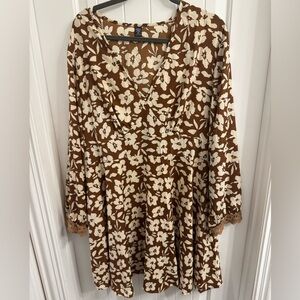 Shein Plus 3X (18) Brown and Beige Floral Print Dress